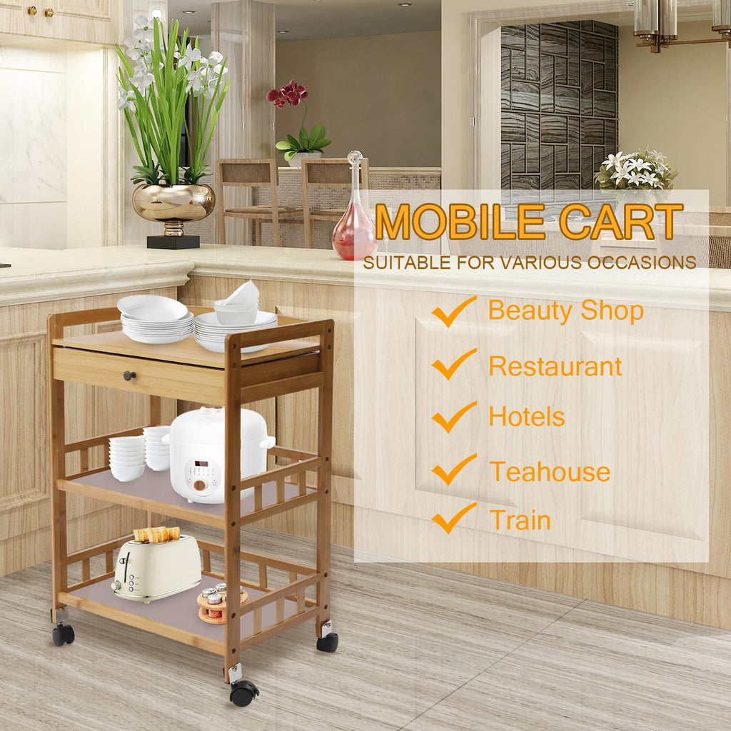 3-Tier Bamboo Kitchen Cart with Drawer M1688