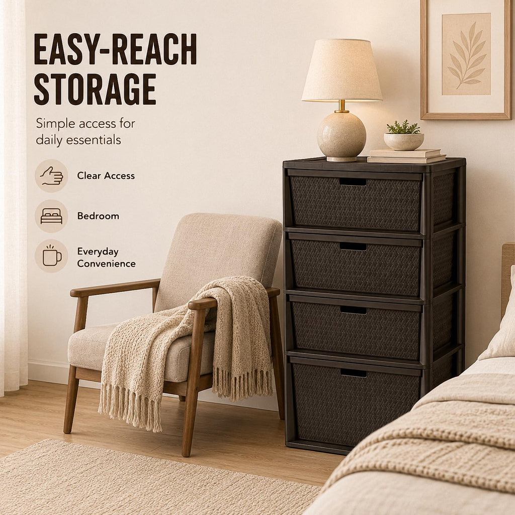 Brown 4-Drawer Plastic Storage Tower X99331