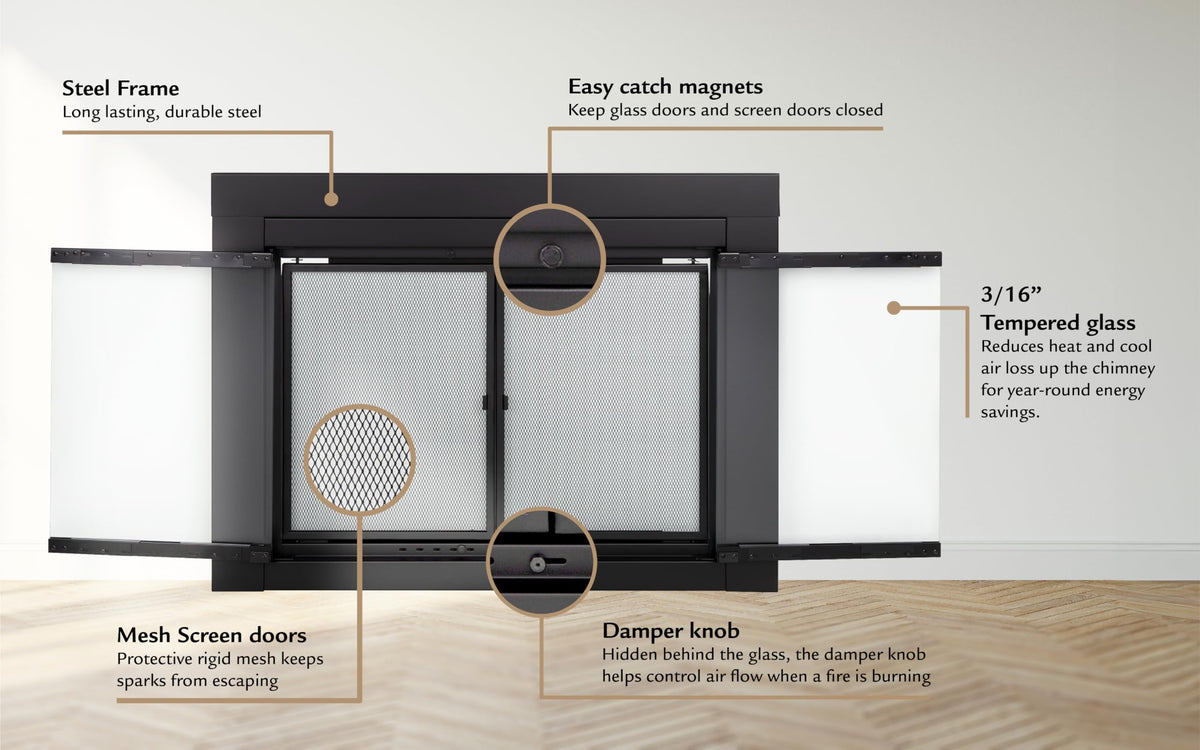 Black Small Fireplace Glass Door N1023