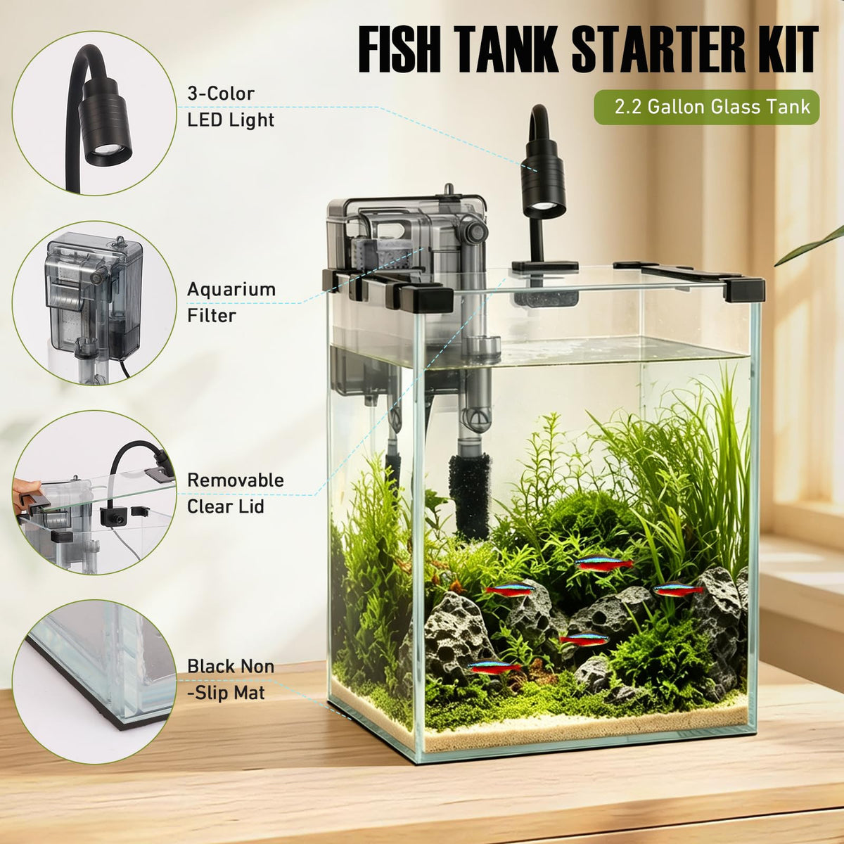 2.2 Gallon Glass Fish Tank Kit S499504