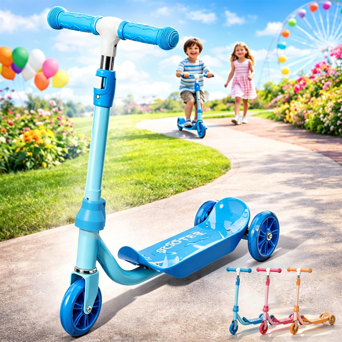 Three Wheel Kids Scooter with Light Up Wheels and Adjustable Handlebar Q54156