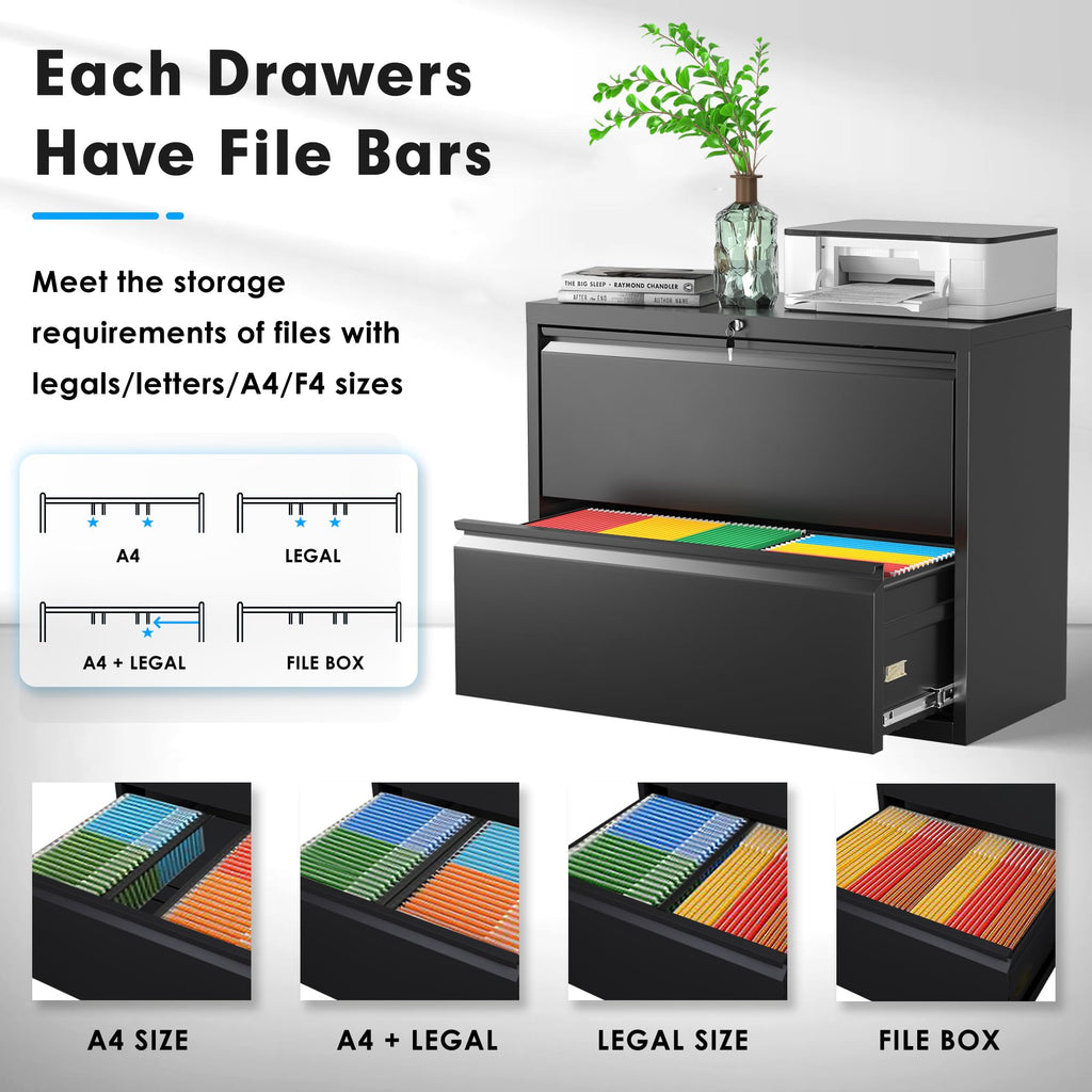 Black 2 Drawer Metal File Cabinet with Lock X60067