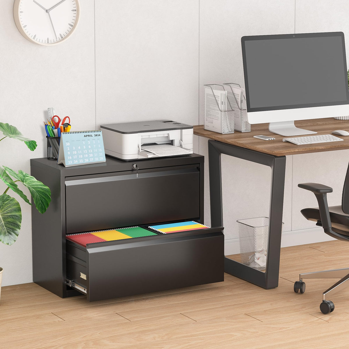 Black 2 Drawer Metal File Cabinet with Lock X60067