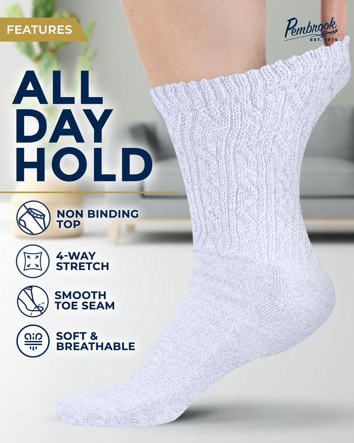 Cable Knit Bamboo Viscose Diabetic Socks 6 Pairs Y501529