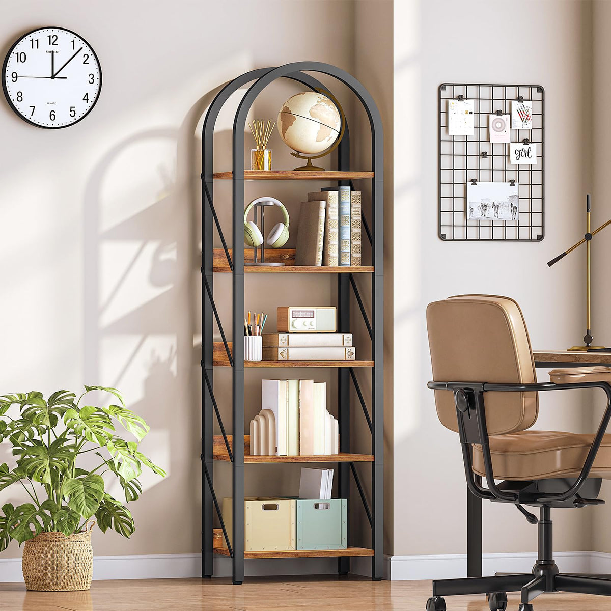 5-Tier Arched Bookshelf with Metal Frame W8642