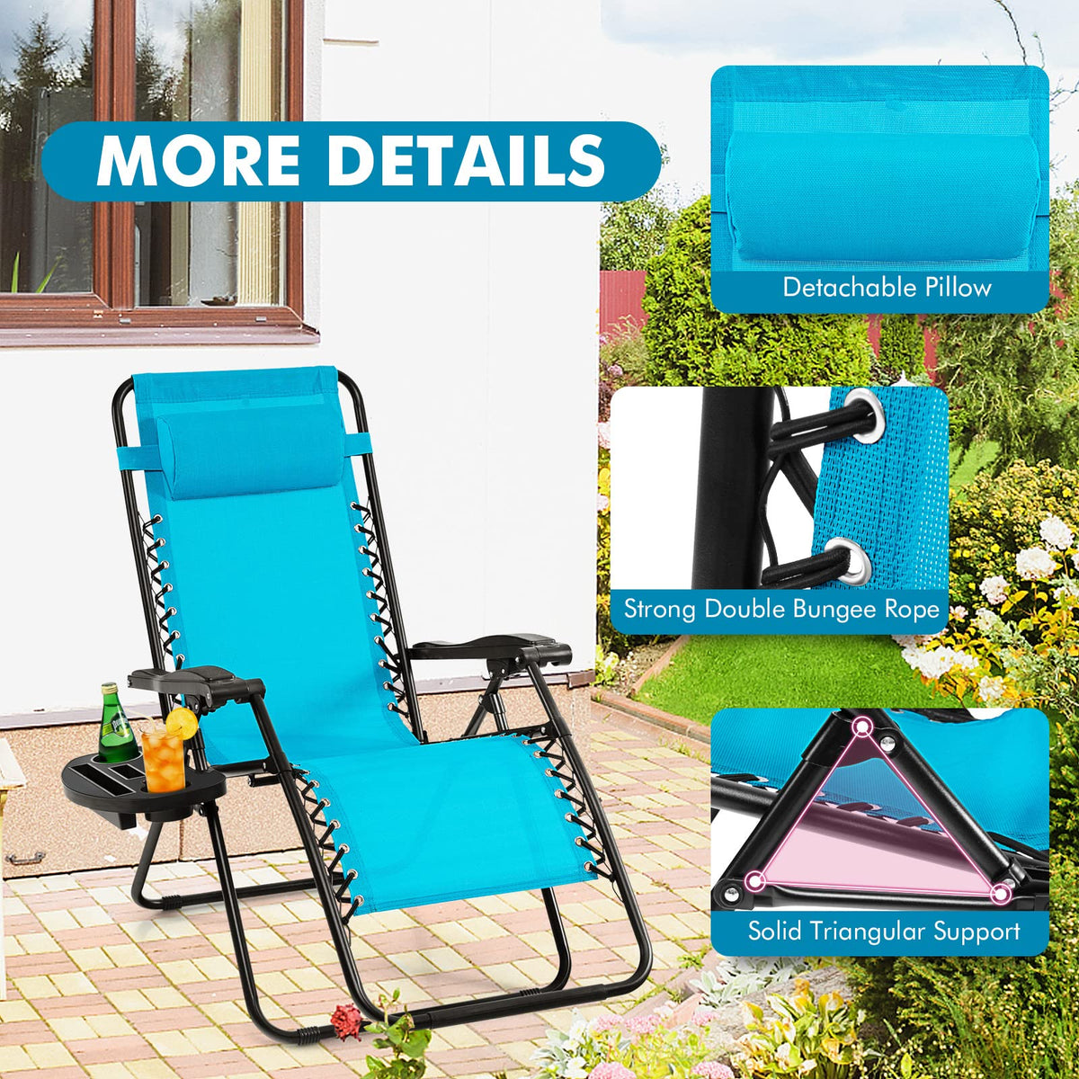 2 PCS Blue Zero Gravity Chair with Cup Holder A1638