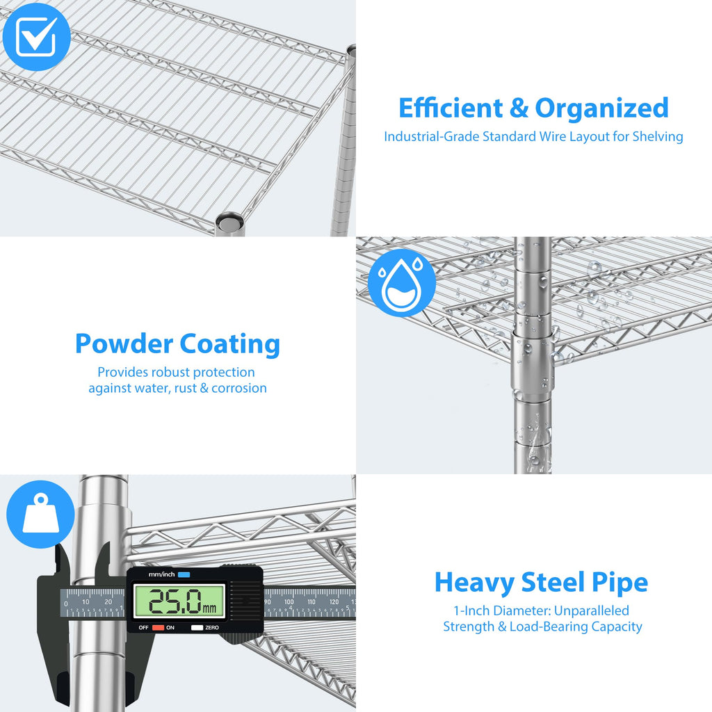 4-Tier Heavy Duty Metal Shelves with Wheels S785