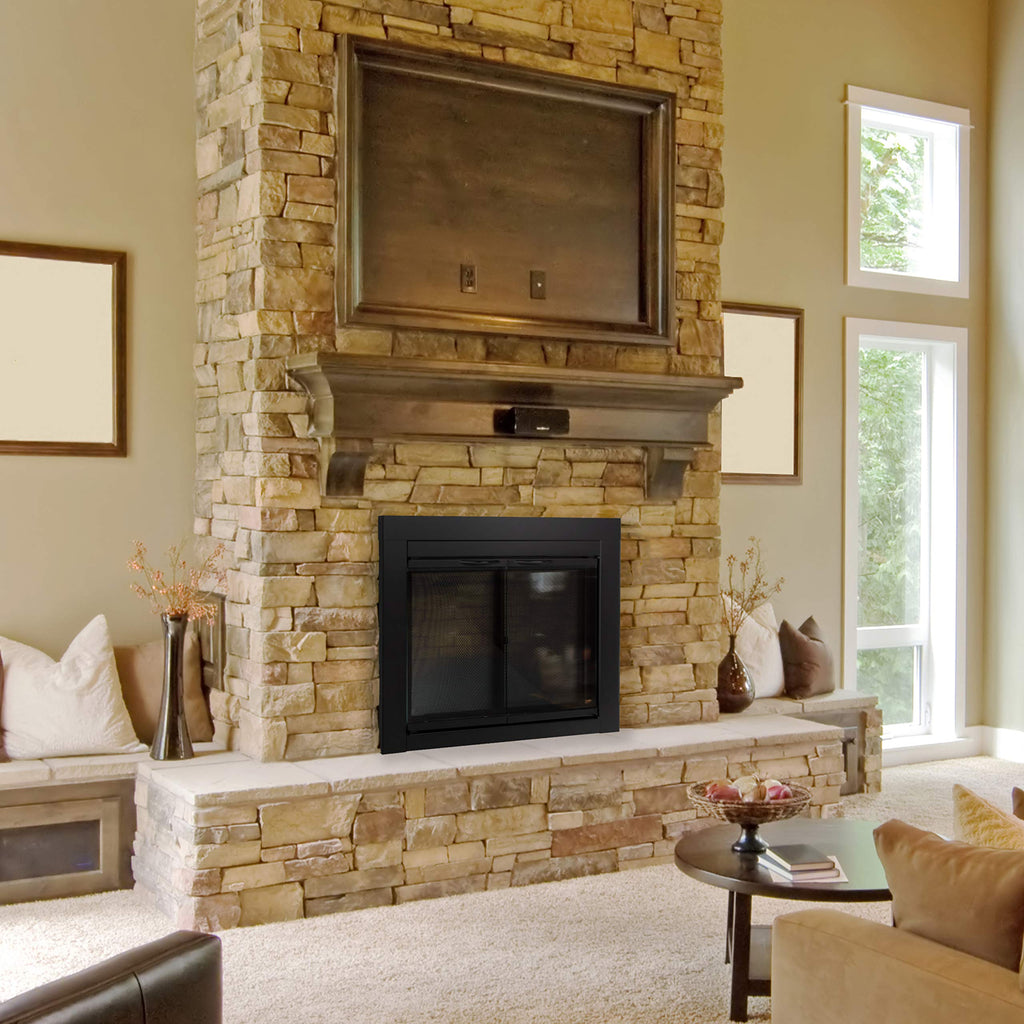 Black Small Fireplace Glass Door N1023