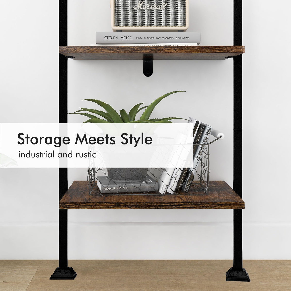 5-Tier Ladder Shelf Black Metal Frame Rustic Brown S91817