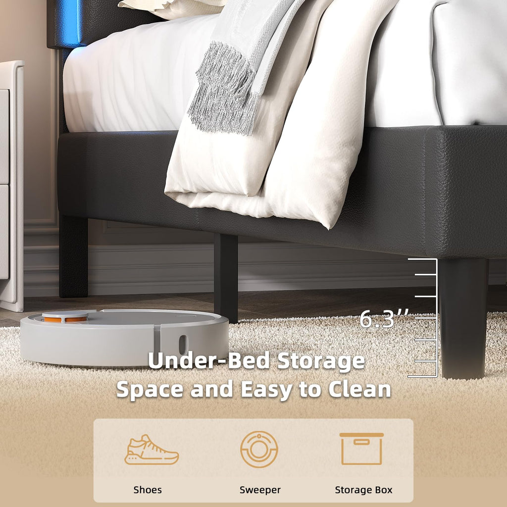 Black Full Bed Frame with PU Headboard T3073