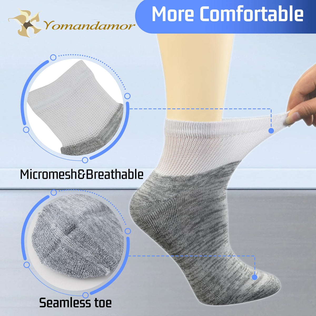 6 Pairs Diabetic Ankle Socks with Non-Binding Top and Cushion Sole H5135