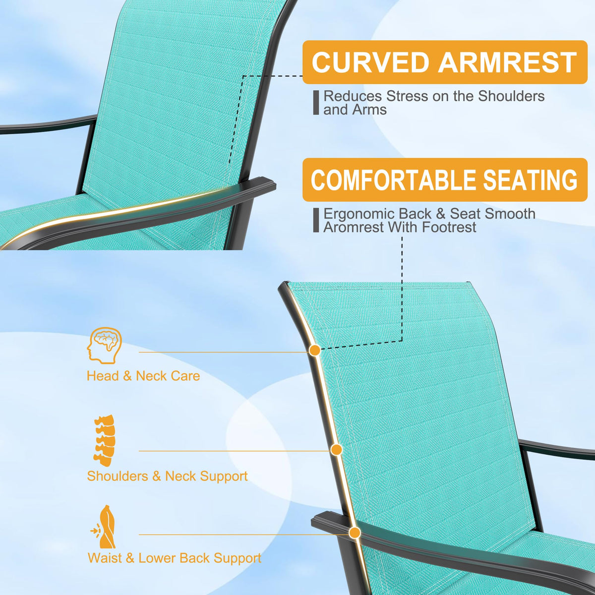 2 Piece Teal Outdoor Swivel Bar Stools with High Back & Armrest Q4321