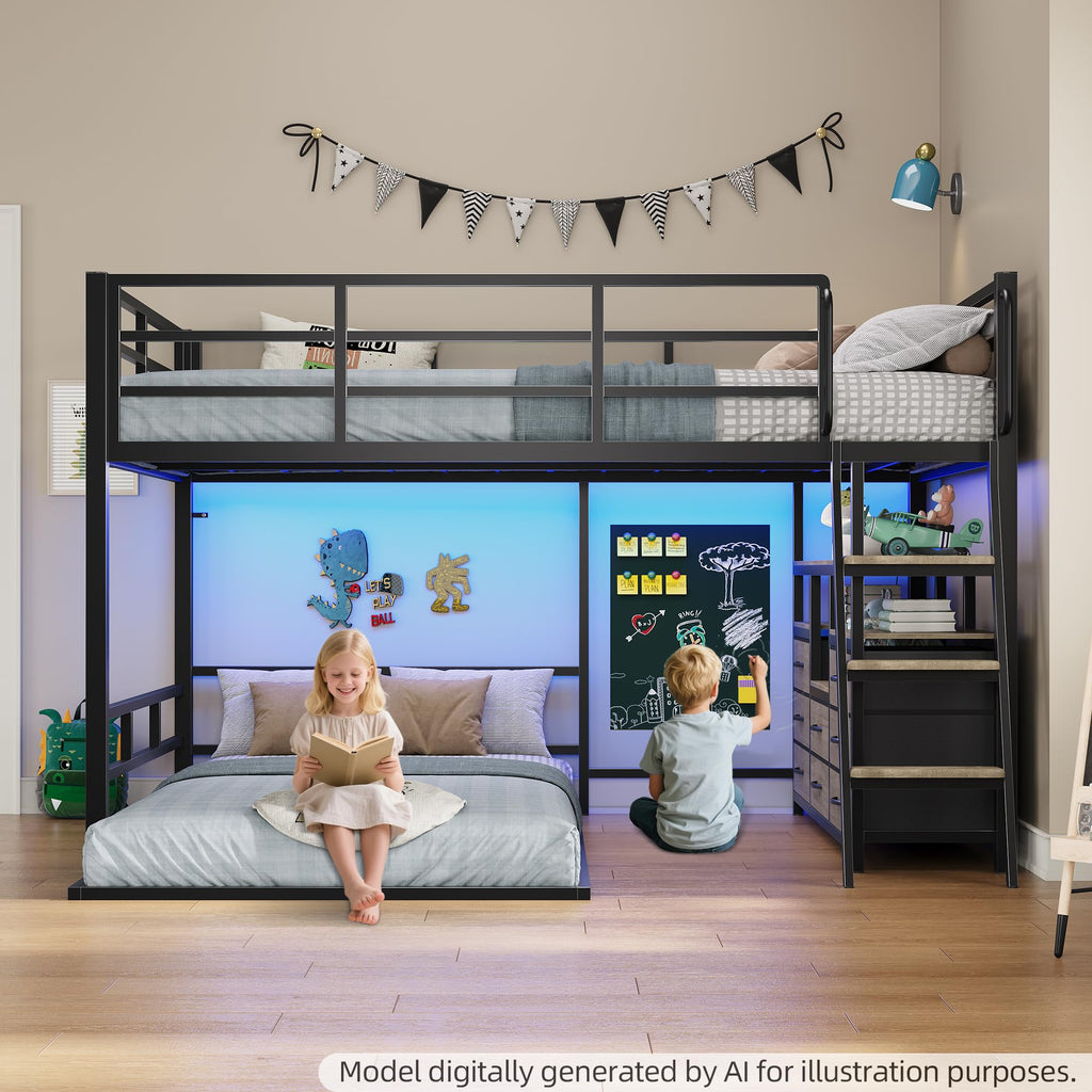 Full Over Twin Bunk Bed with 8 Drawers Grey V614612