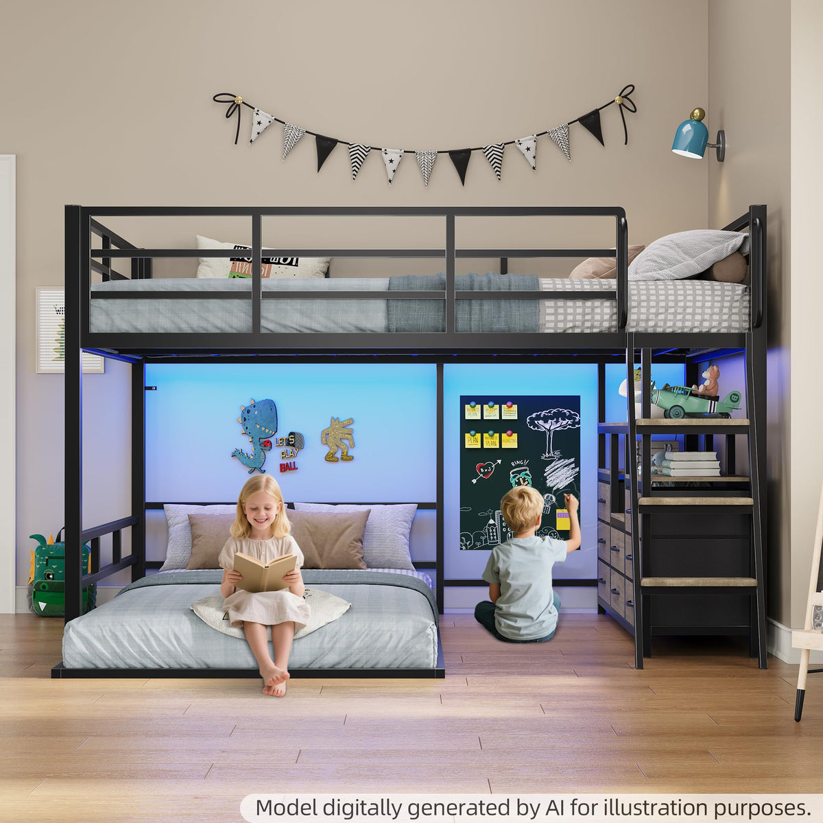 Full Over Twin Bunk Bed with 8 Drawers Grey V614612