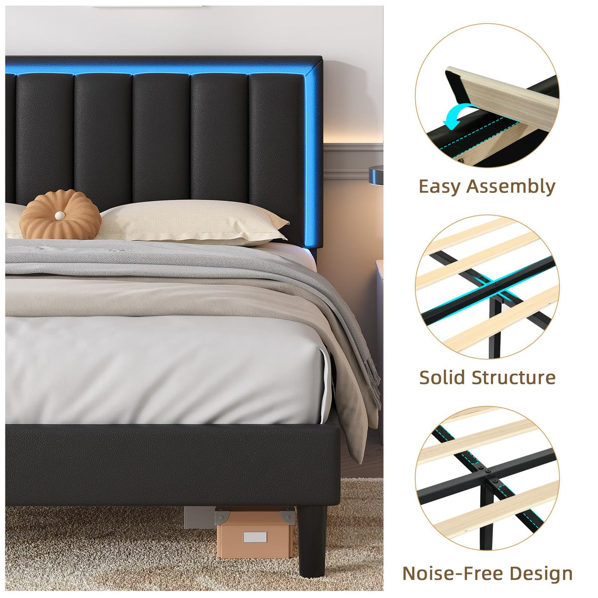 Black Full Bed Frame with PU Headboard T3073
