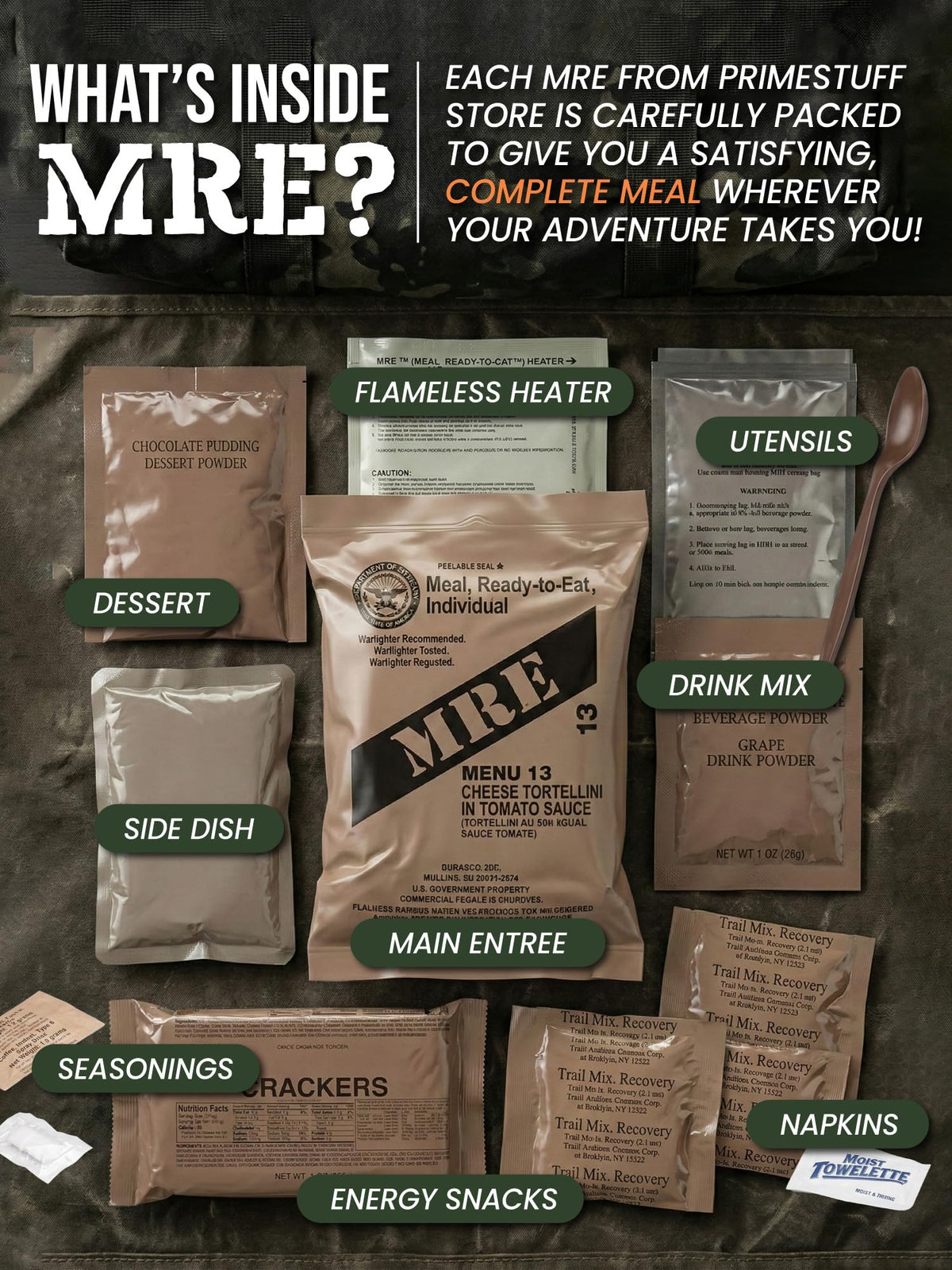 Meals Ready to Eat 12 packs with Flameless Heater M32665