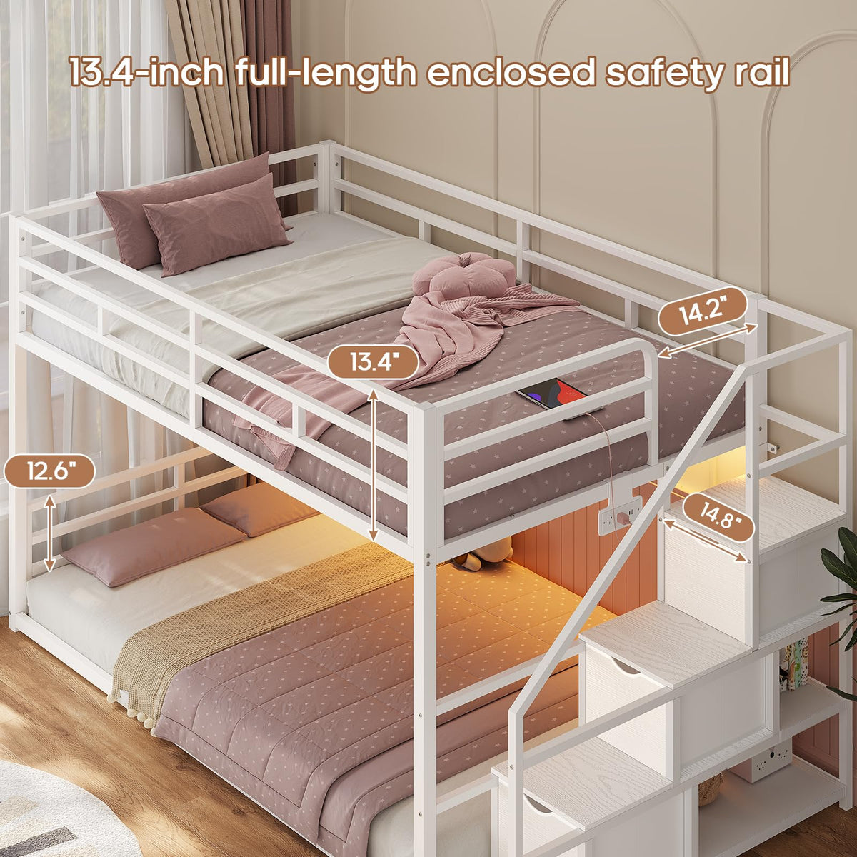 Low Bunk Bed Twin Over Twin with Storage Stairs N398738