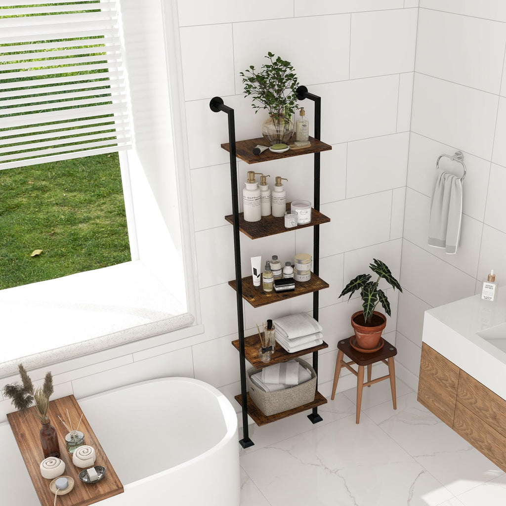 5-Tier Ladder Shelf Black Metal Frame Rustic Brown S91817