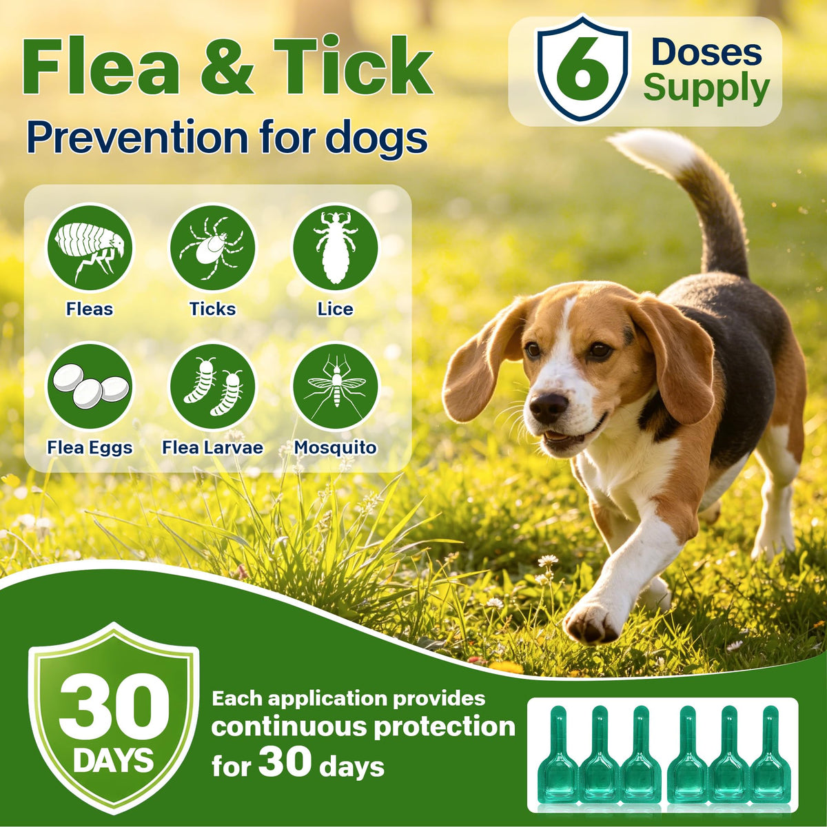 Flea and Tick Prevention for Dogs 5-43 lbs 6 Doses A389090