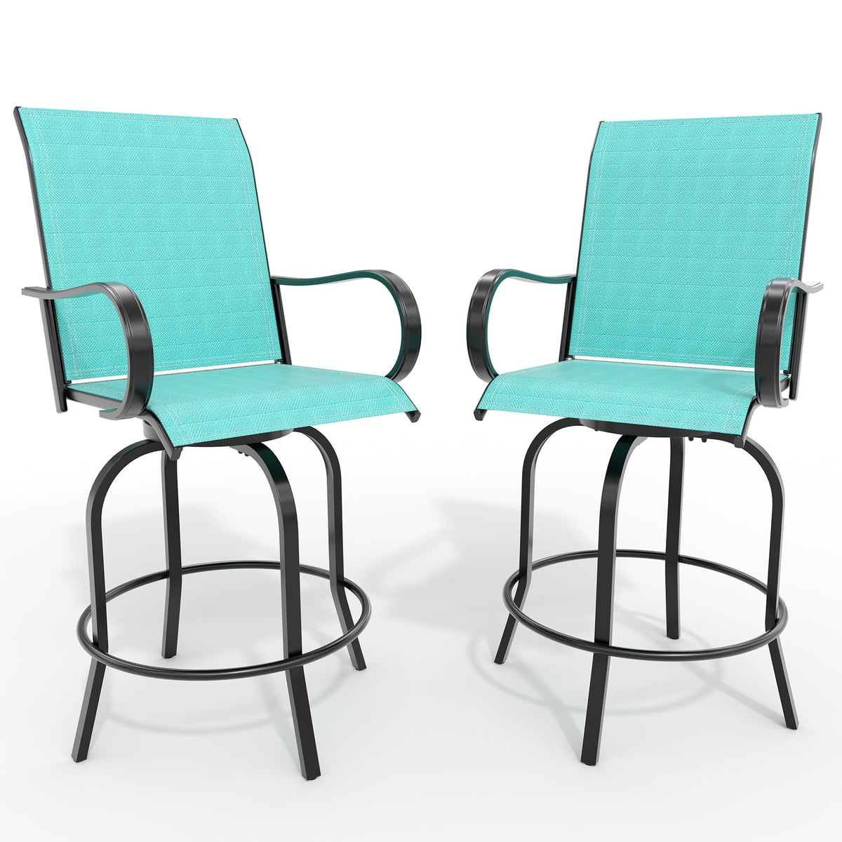 2 Piece Teal Outdoor Swivel Bar Stools with High Back & Armrest Q4321