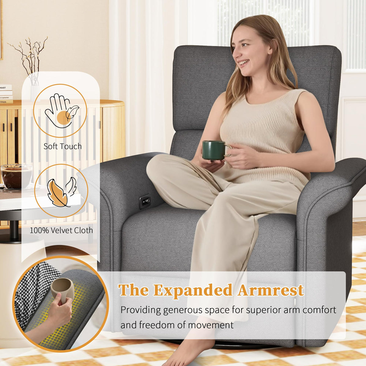 Power Swivel Rocker Recliner Chair Velvet R12881