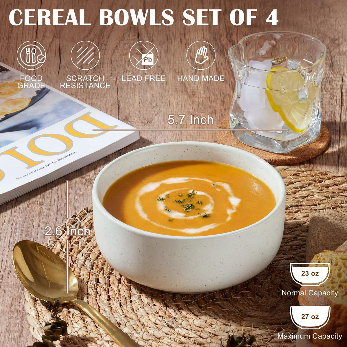 Ceramic Soup Bowls Set of 4, 27oz Multicolor O129492