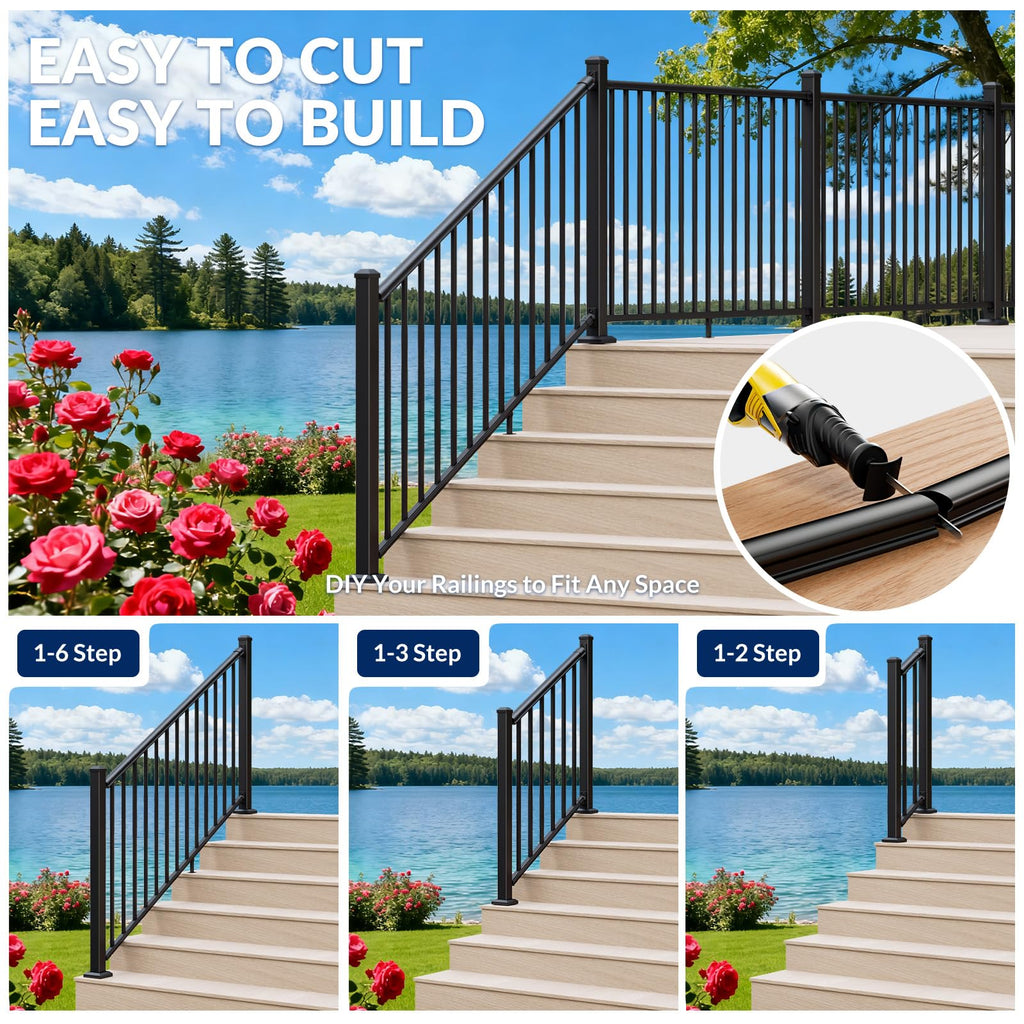 1 Pack 36 in x 6 ft Black Aluminum Stair Railing Kit V606665