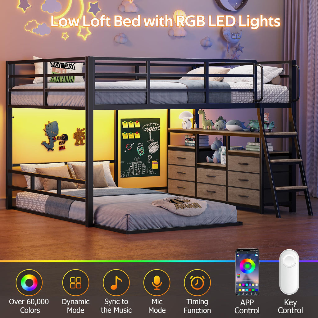 Full Over Twin Bunk Bed with 8 Drawers Grey V614612