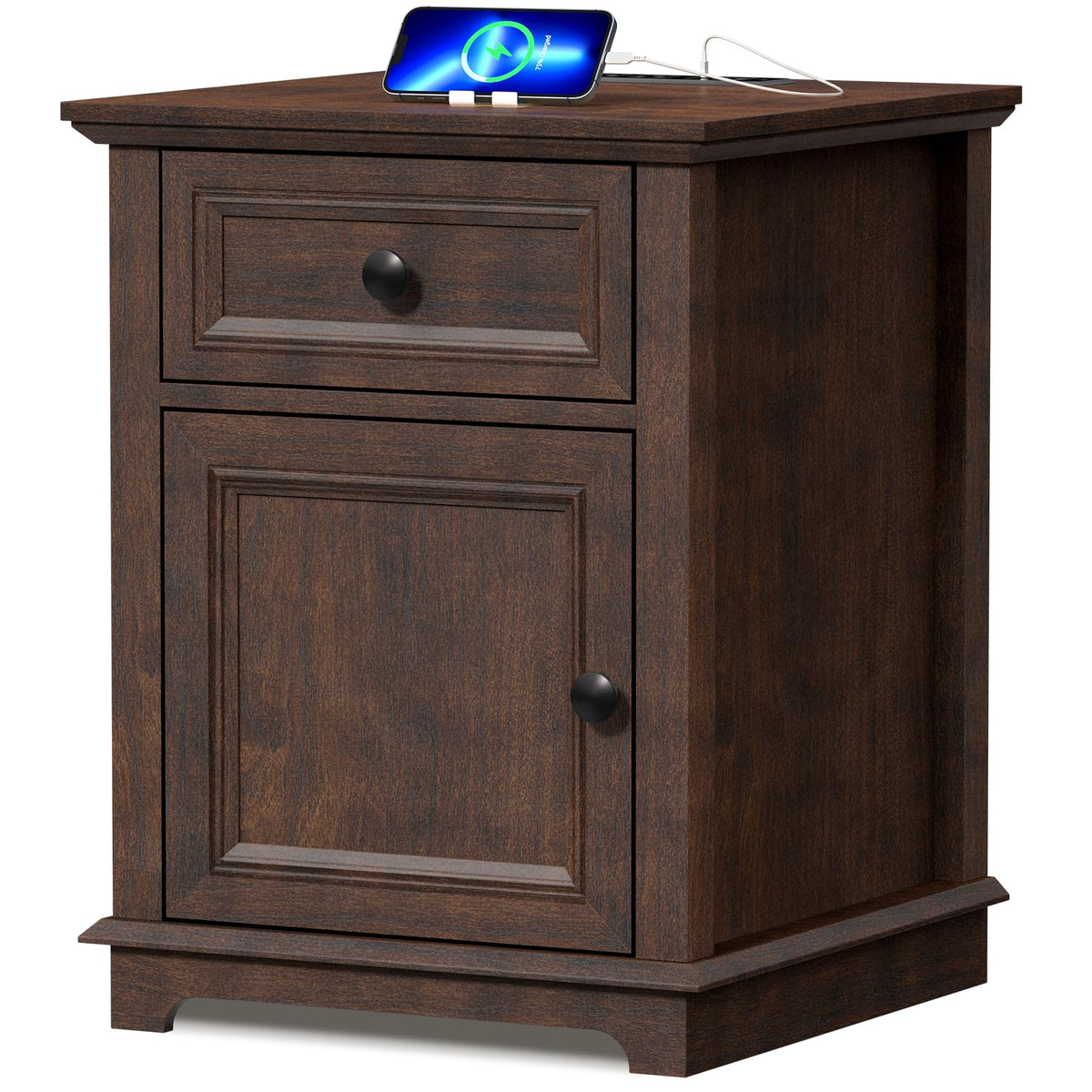 24" Tall End Table with Charging Station, Drawer & Storage Cabinet, Cherry L388339