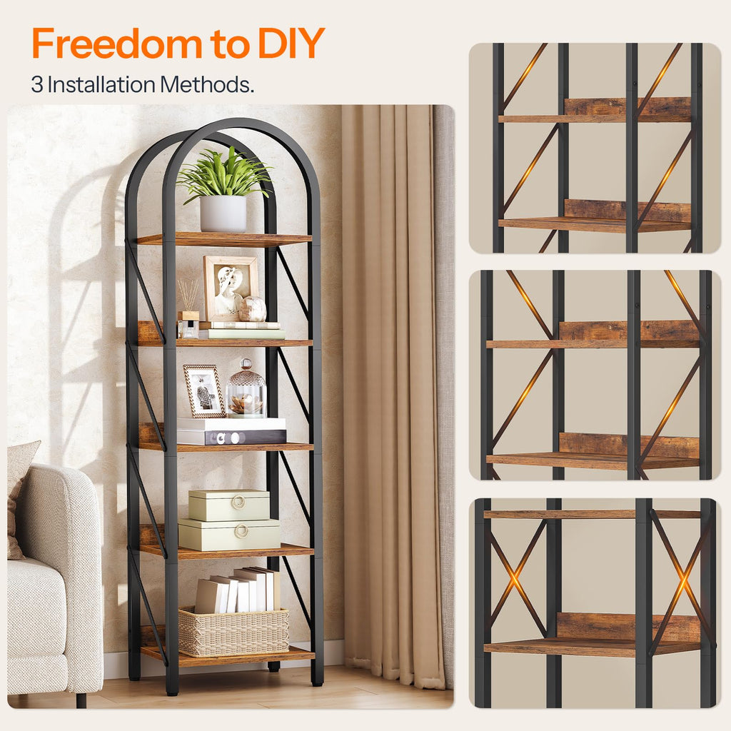 5-Tier Arched Bookshelf with Metal Frame W8642