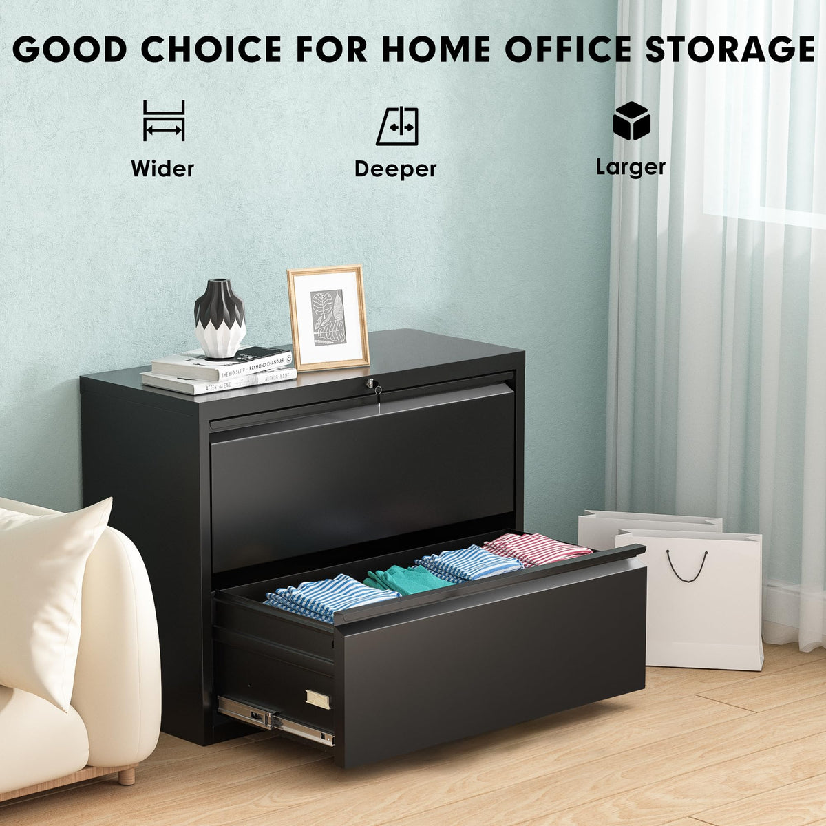 Black 2 Drawer Metal File Cabinet with Lock X60067