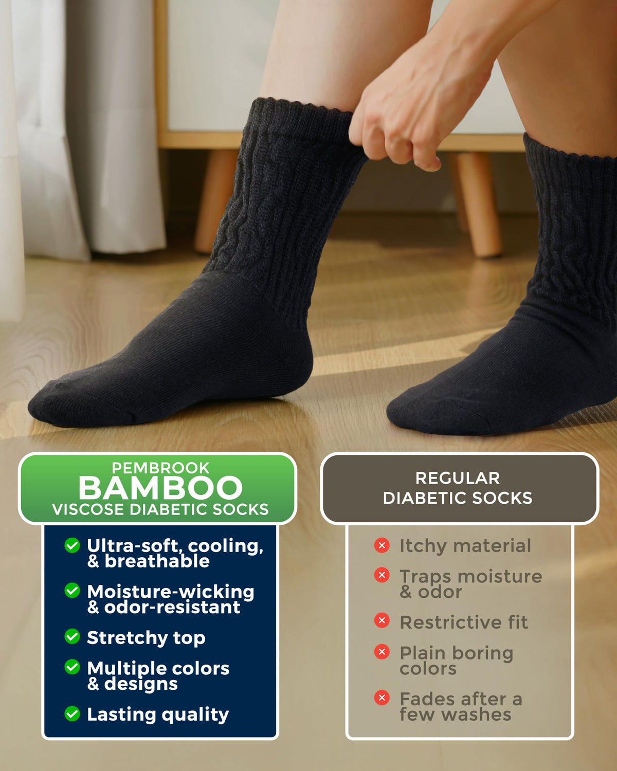 Cable Knit Bamboo Viscose Diabetic Socks 6 Pairs Y501529
