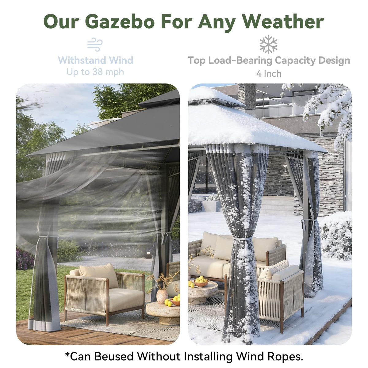 8'x8' Gray Gazebo with Double Roof & Mosquito Netting G2364