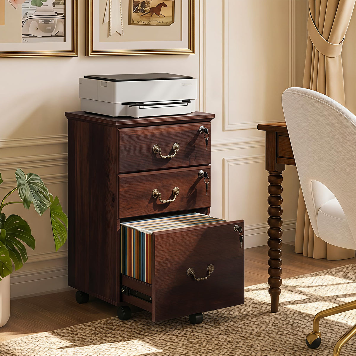 3 Drawer Wood File Cabinet with Lock O383