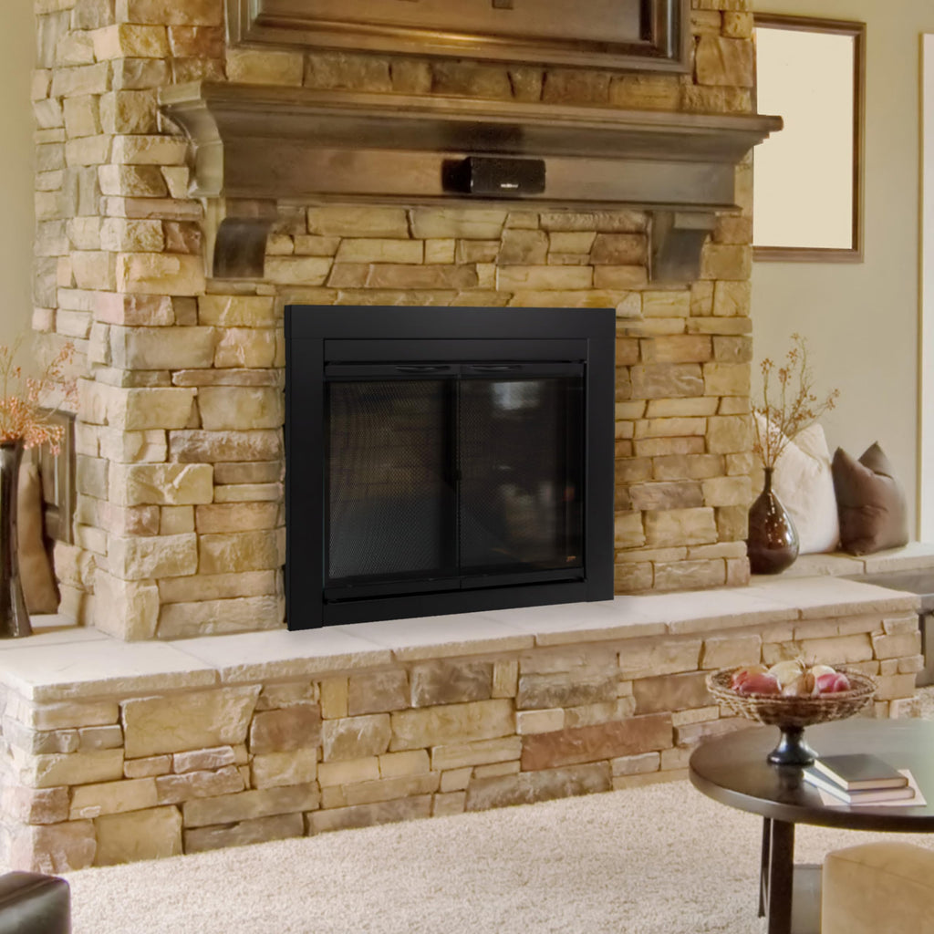 Black Small Fireplace Glass Door N1023