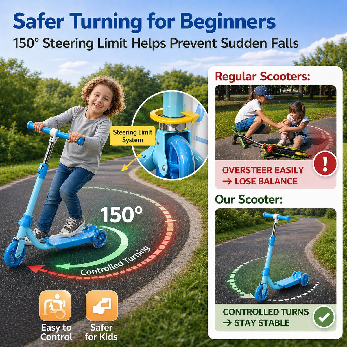 Three Wheel Kids Scooter with Light Up Wheels and Adjustable Handlebar Q54156