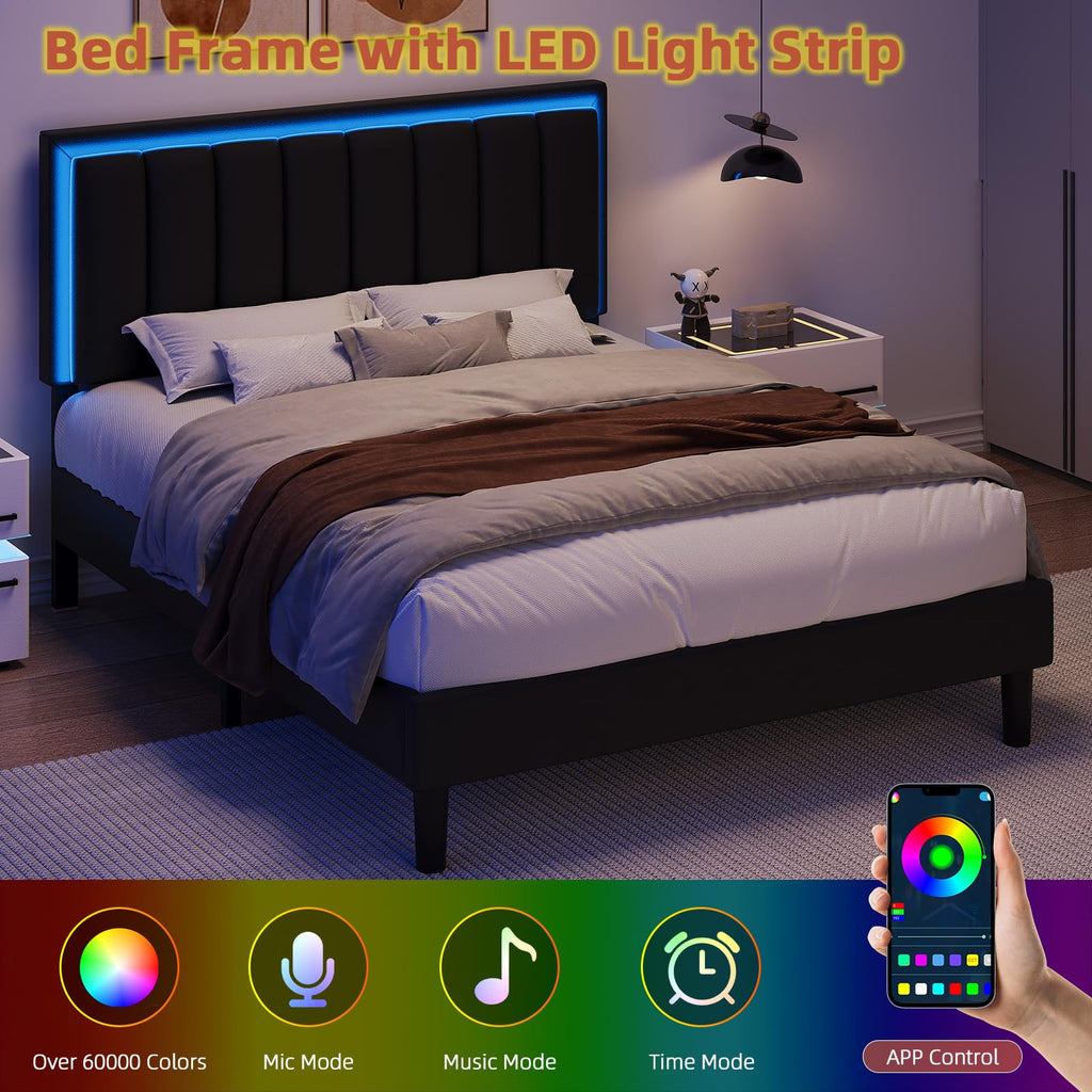Black Full Bed Frame with PU Headboard T3073