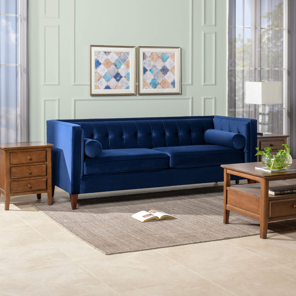 Navy Blue Velvet Tufted Sofa O48342
