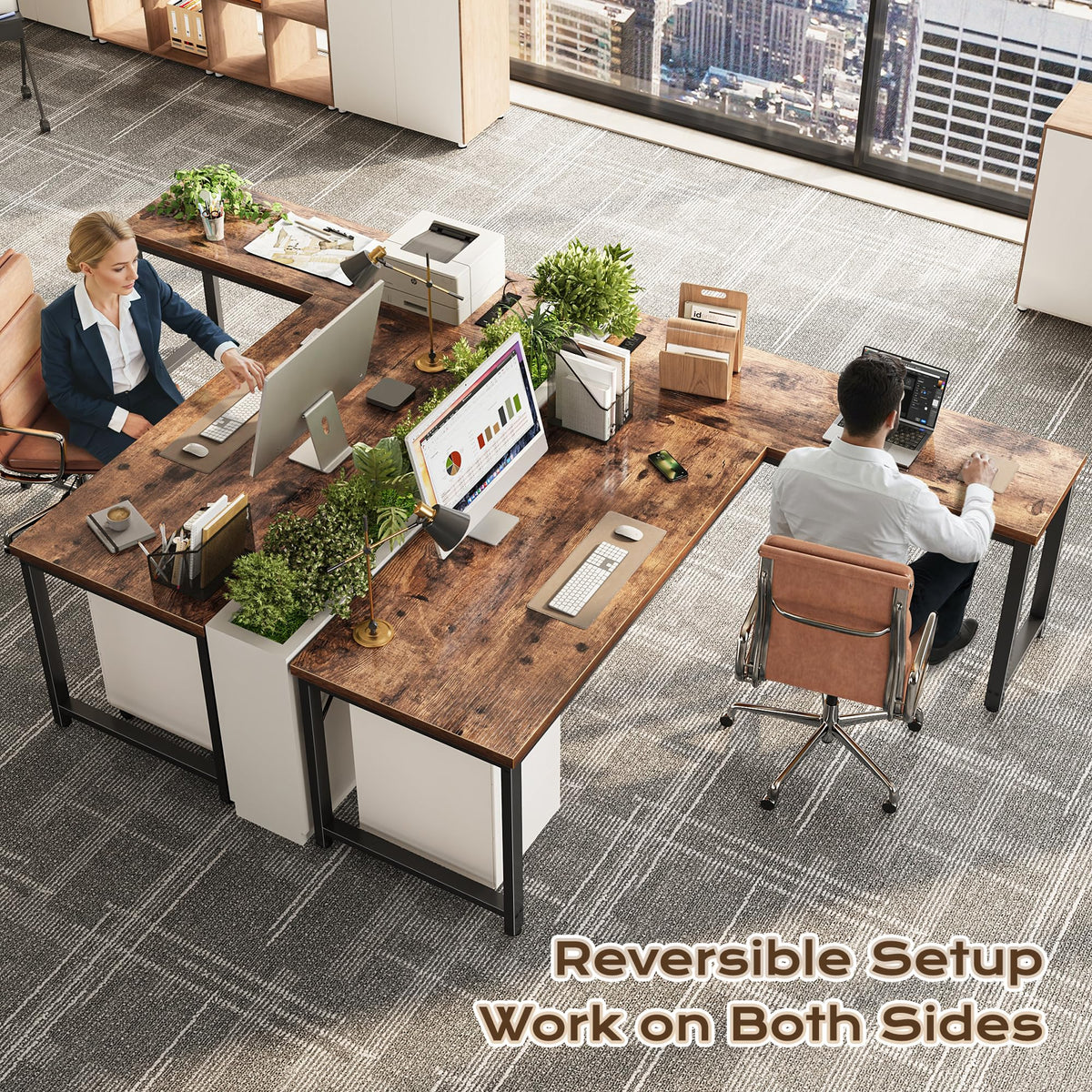 63 Inch L Shaped Desk with Power Outlets I706