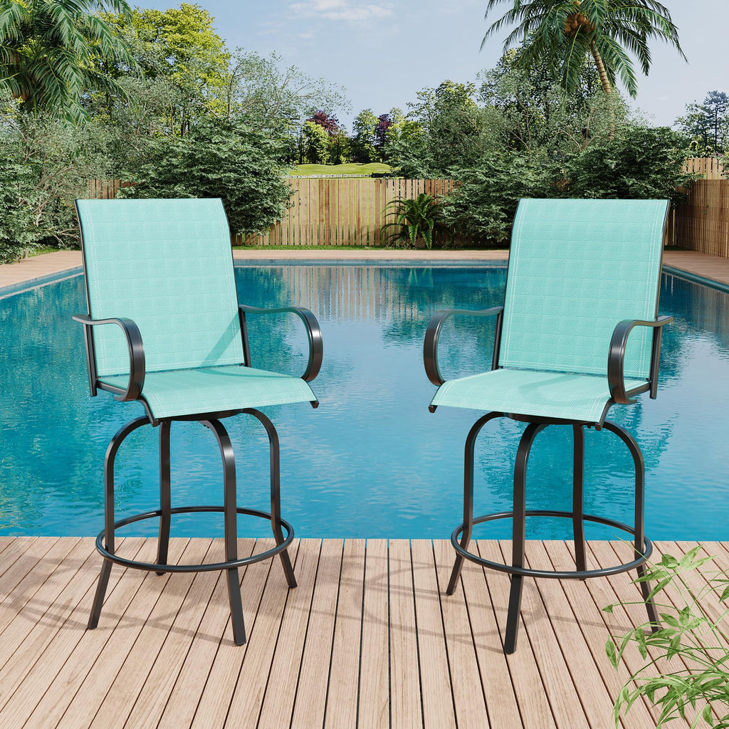 2 Piece Teal Outdoor Swivel Bar Stools with High Back & Armrest Q4321