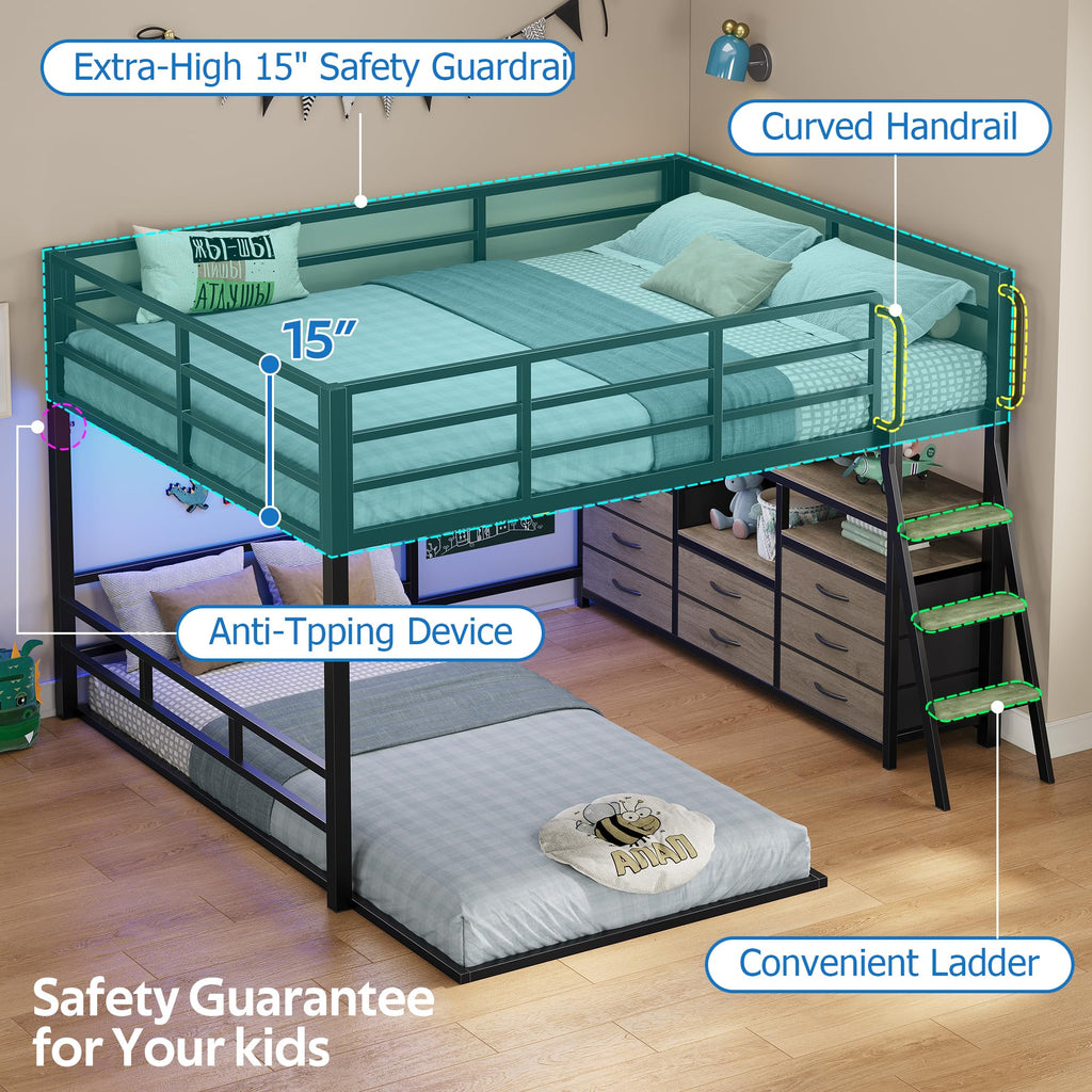 Full Over Twin Bunk Bed with 8 Drawers Grey V614612