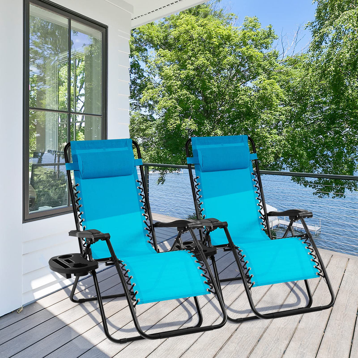 2 PCS Blue Zero Gravity Chair with Cup Holder A1638