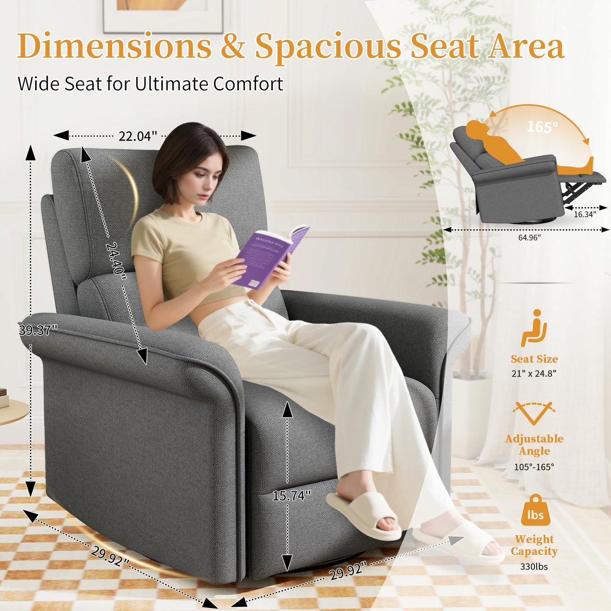 Power Swivel Rocker Recliner Chair Velvet R12881