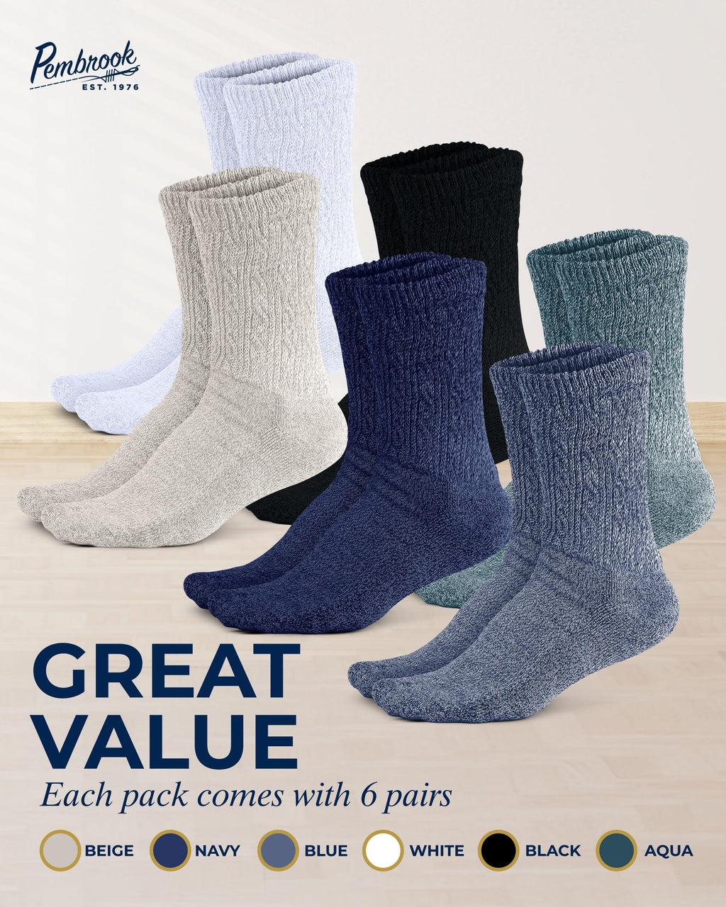 Cable Knit Bamboo Viscose Diabetic Socks 6 Pairs Y501529