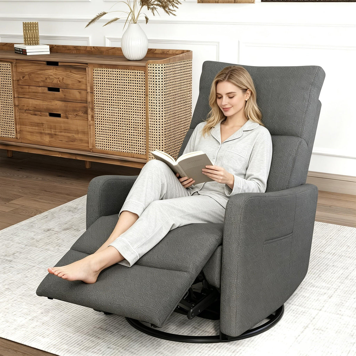 Dark Gray Velvet Swivel Recliner Chair J842373