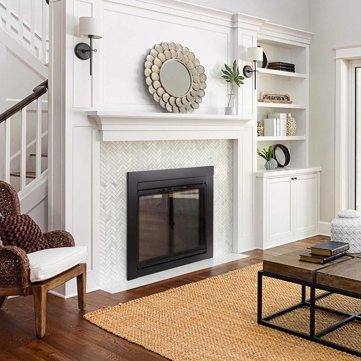Black Small Fireplace Glass Door N1023