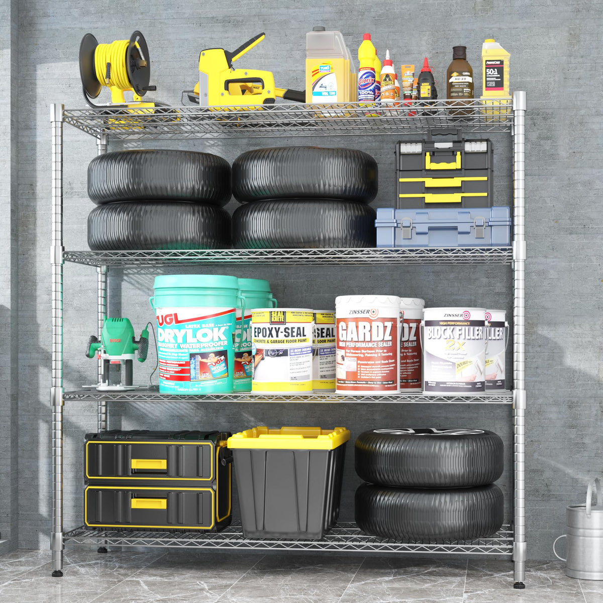4-Tier Heavy Duty Metal Shelves with Wheels S785